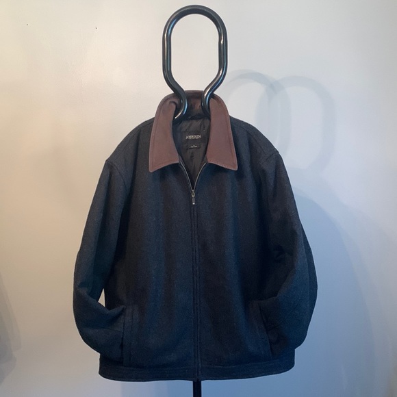 Aberdeen Collection Mens Wool Jacket w/ Leather Collar - Charcoal & Brown - Picture 2 of 8